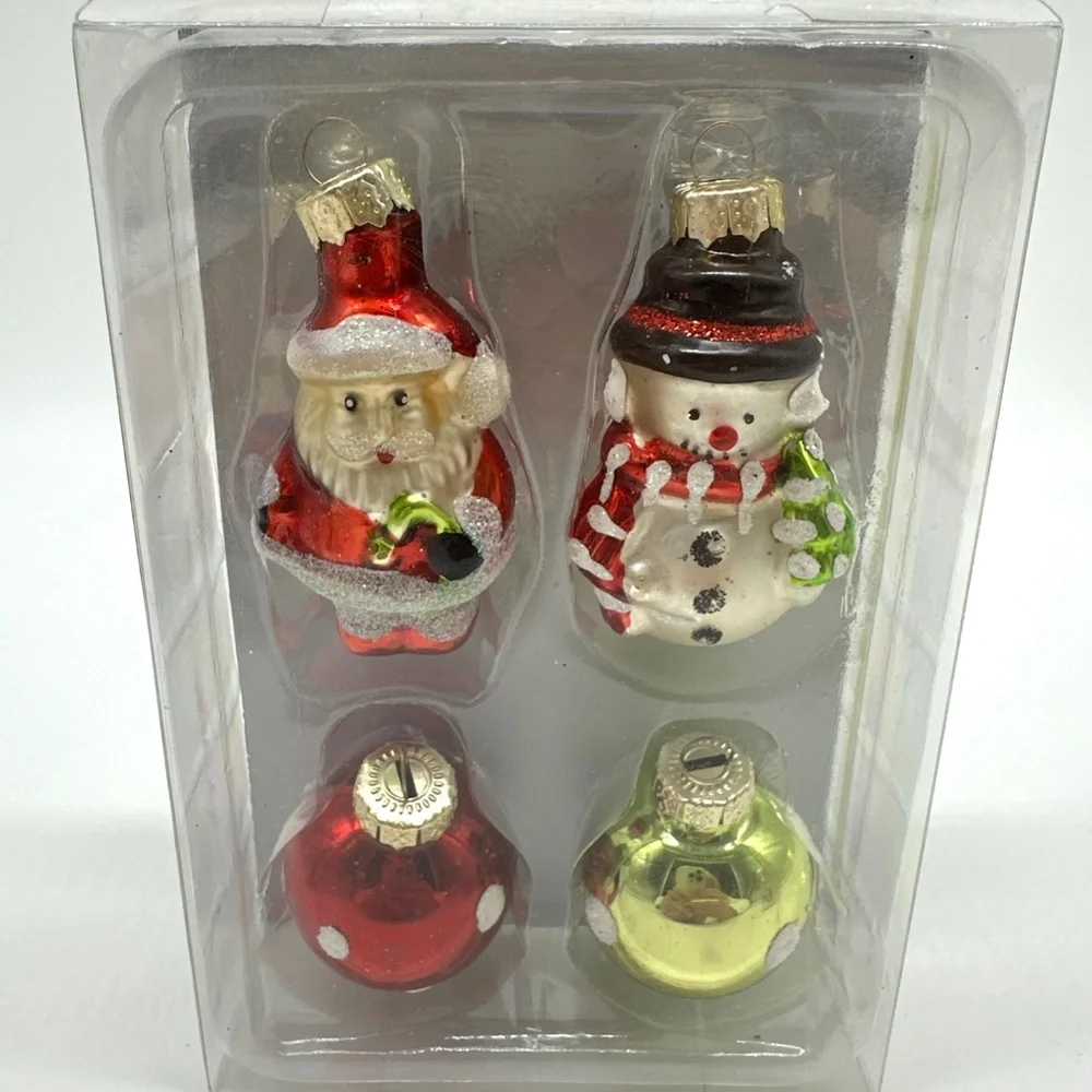 Pier 1 Mini Glass Ornaments Santa Snowman Bear Polka Dot Round Ball 3 Sets of 4